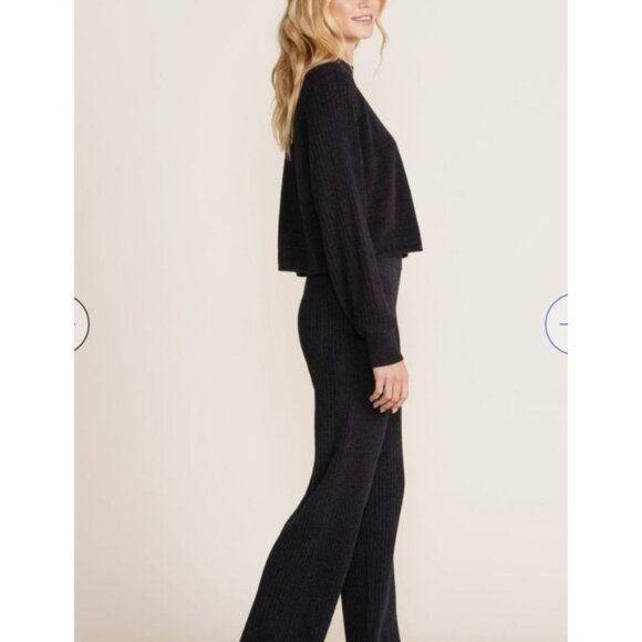 Barefoot Dreams CozyChic Ultra Lite Cropped Mock Neck Sweater Medium Black - Picture 1 of 11